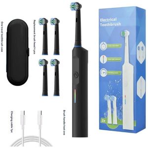 Elektrische tandenborstelset voor volwassenen met roterende ronde kop en zachte haren - Automatisch - Zwart 4 koppen