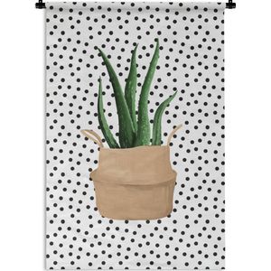 Wandkleed PlantenKerst illustraties - Illustratie van een Aloë vera plant op een witte achtergrond met zwarte stippen Wandkleed katoen 60x90 cm - Wandtapijt met foto