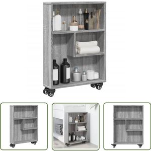 The Living Store Opbergtrolley smal 48x13x68 cm bewerkt hout grijs sonoma eiken - Opbergtrolley - Houten Opbergkast - Grijze Opbergwagen - Slimme Opberger - Multifunctionele Trolley