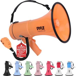 Pyle Megafoon Speaker – 50 Watt Draagbare PA Bullhorn met Sirene en Verstelbaar Volume – 50 Watt – Bereik tot 1100 m²