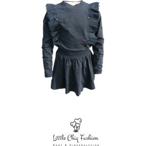 Funkle Meisjes Tricot Jurkje Donkerblauw – Gouden Accenten & Volant – Stijlvol & Speels