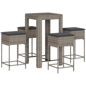 vidaXL Tuinbarset - Tuinbarsets - Loungeset - Tuinset - 5-delige Tuinbarset met kussens poly rattan grijs