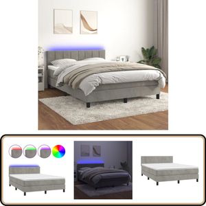 vidaXL Boxspring met LED 140x190 cm Lichtgrijs Boxspring - Fluweel Bed - Led Bed - Pocketed Spring Mattress - King Size Bed