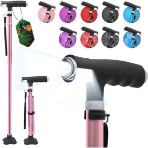 Opvouwbare wandelstok met ledlampen - Lichtgewicht en In hoogte verstelbare wandelstok voor Dames en Heren