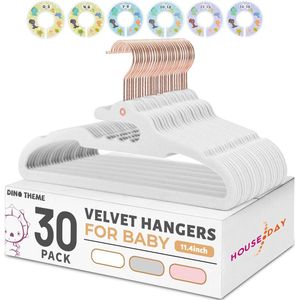 Pak van 30 fluwelen kleerhangers voor baby's (29 cm breed) - kinderkleerhangers met roségouden haken, antislip fluwelen kleerhangers voor kledingkast, 360° draaibare haken, voor baby-/peuter-/kinderkleding (wit)