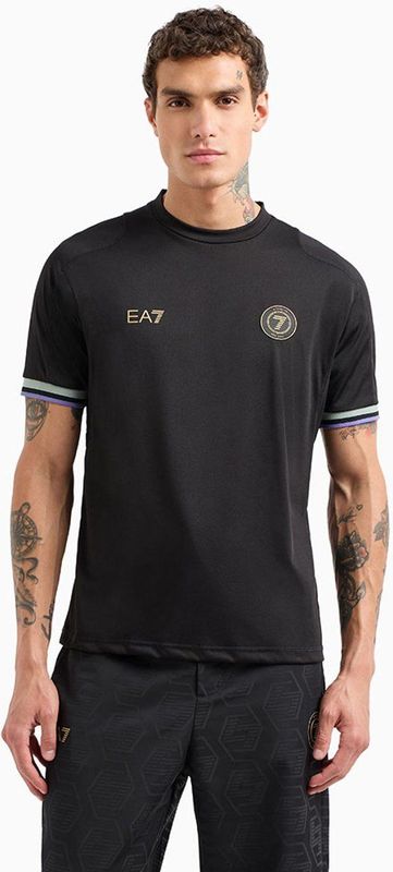 EA7voor mannen. 7M000256_AF13537 Zwart technisch gebreid voetbal T-shirt (XL), Casual, Sportief, Meerdere sporten, Polyester, Korte mouwen