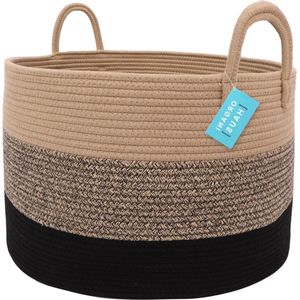 XXL katoenen deken mand - opbergmand touw voor organiseren van dekens en speelgoed - kinderkamer mand - decoratieve mand 50x33cm - 3 getinte bruin