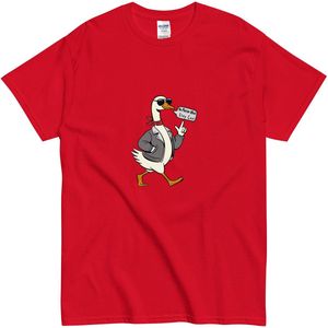 Stoere Gans Tshirt - Dames en Heren - Cartoon Print - Funny Goose T Shirt - Rood - L