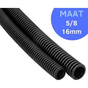 Flexibele Buis 50 Meter | Maat 5/8 | 16mm Dik | PVC | Geribd | Zwart