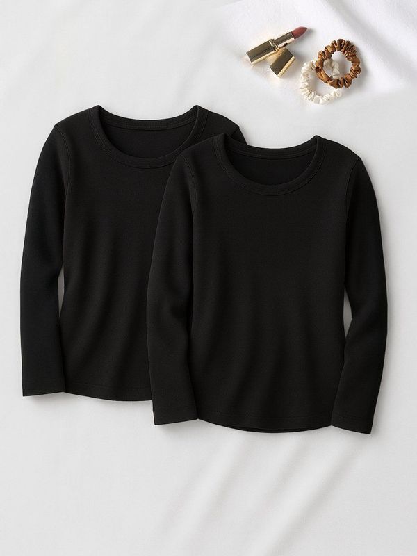 Envie de fraise - Set van 2 - Zwangerschaps T-shirts - Geribbeld - Ronde Halslijn - Lange Mouwen