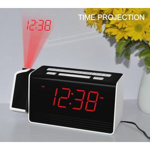 Projectiewekker met 180° draaibare projector, FM-radio, LED-display, helderheidsinstelling, dubbel alarm en snooze-functie
