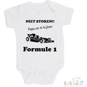 100% katoenen Romper ""Niet storen!! Papa en ik kijken Formule 1"" Unisex Katoen Wit/zwart Maat 62/68