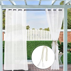 Outdoorgordijn transparant wit weerbestendig 132 x 215 cm met oogjes (1 stuk) Voile gordijnen voor balkon terras waterdicht privacyscherm zonwering