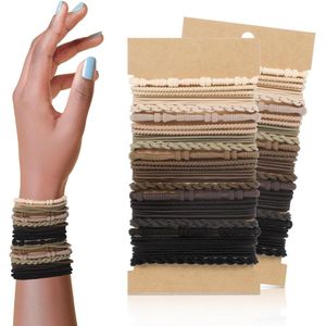 Inovra - Set van 40 boho-haarelastiekjes in neutrale kleuren voor vrouwen met geen haarschade - Boho-haaraccessoires