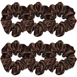 6-pack satijnen zijden haarscrunchies, 4,5 inch, donkerbruin, haaraccessoires voor vrouwen en meisjes