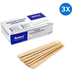 3x Romed houten tongspatels 100 stuks Romed - Houtkleur - Hout - Om de tong naar beneden te houden - Splintervrij