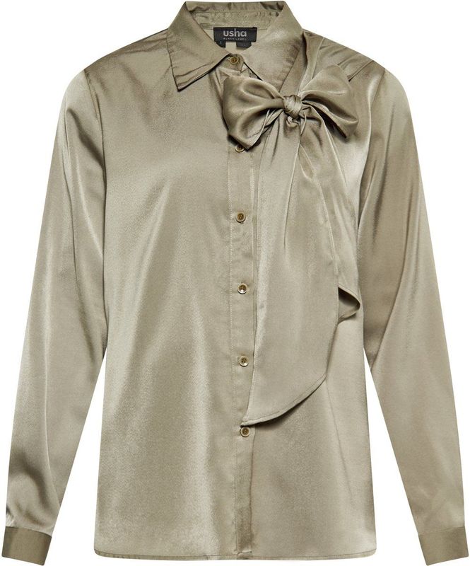 usha - BLACK LABEL - Blouse - Olijfgroen - Lange Mouw - Satijn