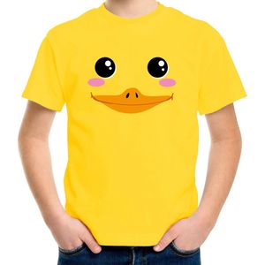 Eend / badeendje gezicht verkleed t-shirt geel voor kinderen - fun shirt / kleding / kostuum 134/140