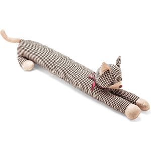 Tochtstopper kattenvorm diameter 17 cm lengte 80 cm - polyesterweefsel Pied de Poule beige/bruin