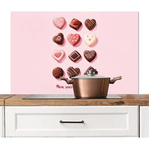 Spatscherm keuken 100x65 cm - Kookplaat achterwand Chocolaatjes - Hartvormig - Liefste - Muurbeschermer - Spatwand fornuis - Hoogwaardig aluminium