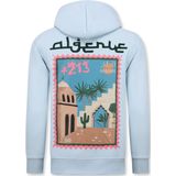 Oversized Hoodie Heren met Capuchon - Trui Heren Algerie Print - Dik Geweven Sweater Heren - 5816- Licht Blauw
