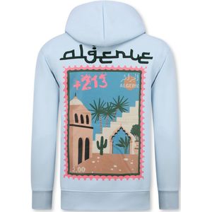 Oversized Hoodie Heren met Capuchon - Trui Heren Algerie Print - Dik Geweven Sweater Heren - 5816- Licht Blauw