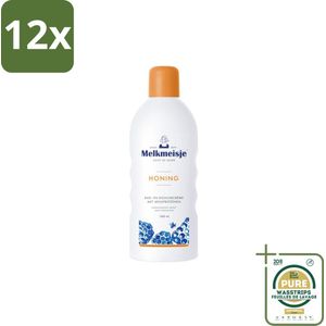 Melkmeisje – Bad & Douche – Honing – 1000 ml - Voordeelverpakking - 12 stuks - Natuurlijke honing - Voedende crème