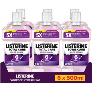 LISTERINE Mondwater Extra Milde Smaak - mondspoeling - zonder alcohol - helpt bacteriën verwijderen - 6 x 500ml