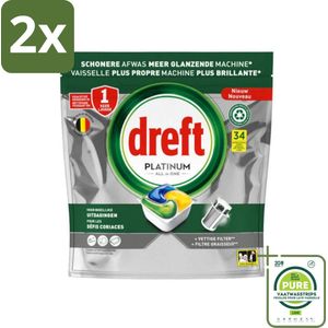 Dreft Platinum - All In One - Vaatwascapsules - Citroen - 34 Afwasbeurten - Voordeelverpakking - 2 stuks - Vaatwascapsules - Vaatwasser