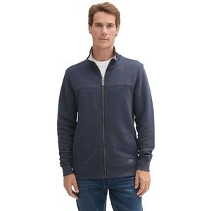 Heren Sweat Jacket met Opstaand Kraag - Sky Captain Blauw/Wit Melange