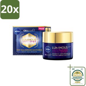 20 x NIVEA - Nachtcrème - CELLular LUMINOUS630 Tegen Vlekken - Egaliserend - Tegen pigmentvlekken - Met Hyaluronzuur - 50 ml - Grootverpakking - Anti-spot Crème - Pigmentvlekken - Huidverzorging - Nachtcrème - Egaliserend