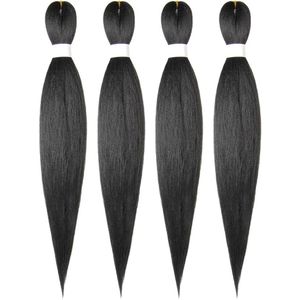 Vlechthaar voorgerekt 26 inch, 4 pakketten, korte haarextensies voor vlechten, synthetisch vlechthaar voorgerekt 1B (natuurlijk zwart)