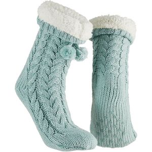 Apollo Huissloffen - kinderen - gebreid - slofsokken - lichtblauw - one size maat 35/41 - fleece