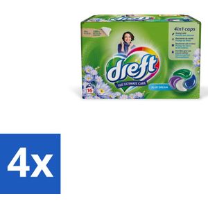 4 x Dreft - Wasmiddelcapsules - Blue Dreams - Frisse geurboost - 16 Wasbeurten - Wascapsules - Plasticvrije Verpakking - Wasmiddel - Wascapsules Dreft - Wasmiddel Capsules
