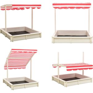 vidaXL Zandbak met verstelbaar dak UV50 vurenhout wit en rood - Zandbak - Zandbakken - Zandbak Voor Kinderen - Zandbakken Voor Kinderen