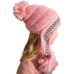 Winter muts - fleece - Oorwarmers - Meisje - 3 / 12 jaar - roze -Kerst