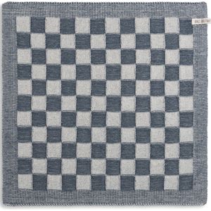 Knit Factory Gebreide Keukendoek - Keukenhanddoek Block - Geblokt motief - Handdoek - Vaatdoek - Keuken doek - Ecru/Granit - Traditionele look - 50x50 cm