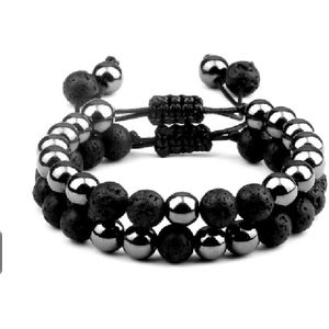 EmmyRovi | Trendy Afstand Armband | Verbinding armbanden | Natuursteen Koppels | Zilver - Zwart | Cadeau voor Hem en Haar