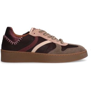 Manfield - Dames - Bordeaux rode suède sneakers met details - Maat 37