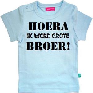 T-shirt korte mouw | Hoera! ik word grote broer| licht blauw | maat 74/80