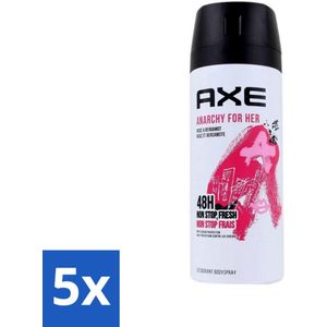 Axe - Deodorant Bodyspray - 48hrs Non Stop Fresh - Anarchy For Her - Rose & Bergamot - 150 ml - Bulkverpakking - 5 stuks