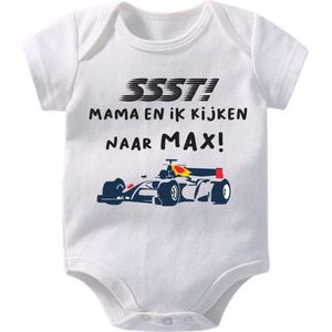 Hospitrix Baby Rompertje met Tekst ""SSST! Mama en ik kijken naar MAX | go max - Korte Mouw - Cadeau - Zwangerschap - Aankondiging -  Verstappen - Romper