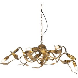 QAZQA linden - Klassieke Hanglamp voor boven de eettafel | in eetkamer - 6 lichts - Ø 74 cm - Goud/messing - Woonkamer | Slaapkamer | Keuken