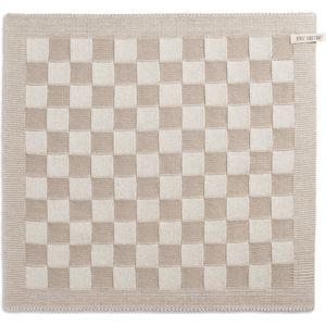 Knit Factory Gebreide Keukendoek - Keukenhanddoek Block - Geblokt motief - Handdoek - Vaatdoek - Keuken doek - Ecru/Linnen - Traditionele look - 50x50 cm