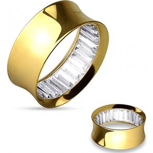 16 mm Double-flared tunnel goud met witte stenen binnenin
