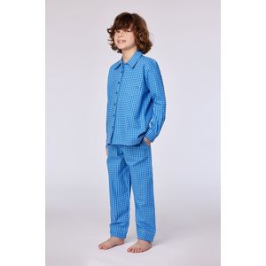 Woody Jongens-Heren pyjama blauw ruitje - maat 176/16J