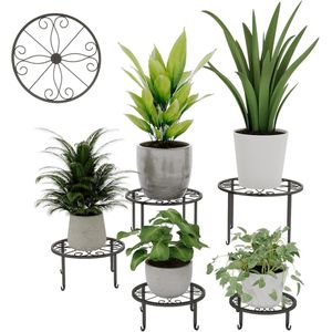 Set van 5 metalen plantenstandaards voor binnen en buiten – zware, roestbestendige plantendragers voor elke ruimte