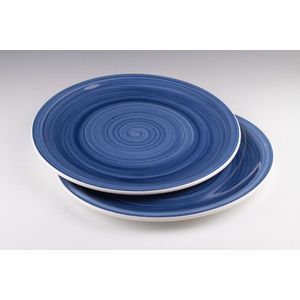 Dudson - Brasserie - CADEAU tip - Handbeschilderd - Plat bord - Pizzabord - Pannenkoekenbord - 32cm - Donker Blauw - Set á 2 stuks