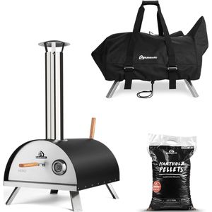 Burnhard Pizzaoven voor buiten - Nero 2023 - Incl. Pizzaschep, Transport-afdekhoes & Hardhoutpellets 10 kg Hickory