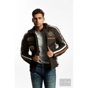 Urban 5884 - Fifty Eight - Heren Motorjas - Rund Leer - Donkerbruin - Uitneembare Bodywarmer - Maat L